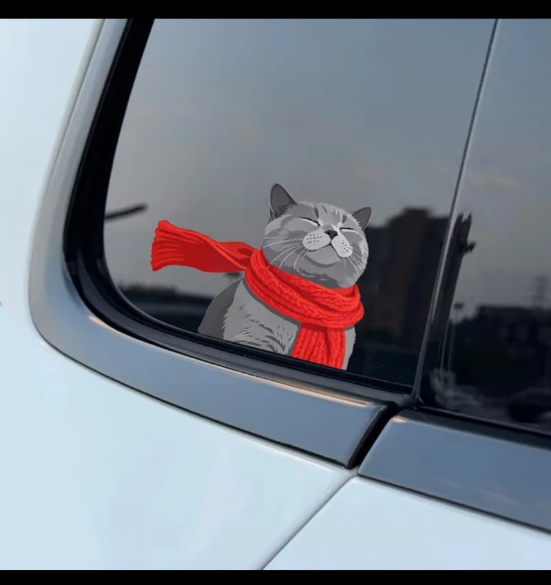 Cat with red scarf window decal