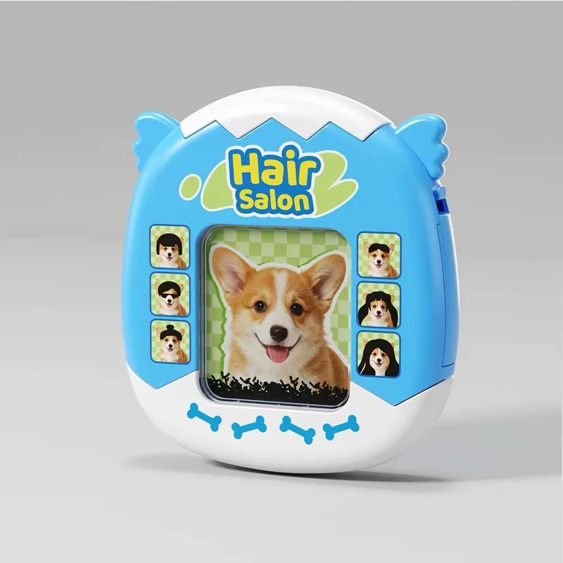 Blue dog magnetic hairstyle board with hairstyle examples