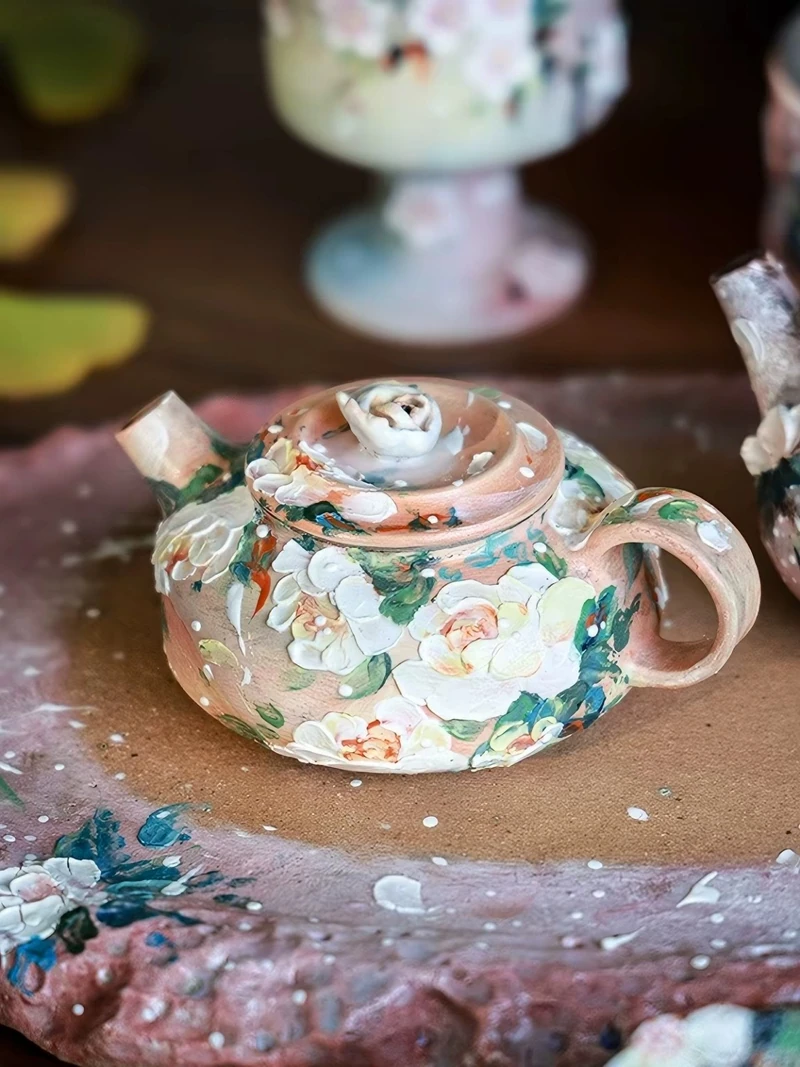 Relief floral hand-painted ceramic
